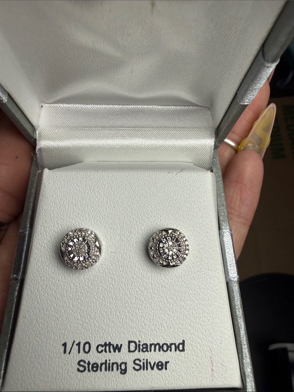 Sterling Silver Diamond Halo Stud Earrings - White